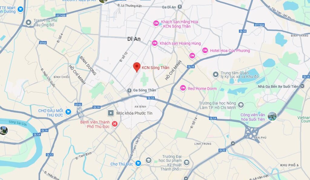 vị trí địa lý KCN Sóng Thần